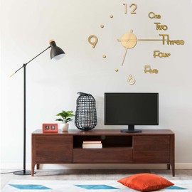 vidaXL 3D Wall Clock Modern Design Extra Large Decorative Wall Clock Wall Sticker Decoration Living Room Analogue Clock DIY Eva Golden 100 cm XXL