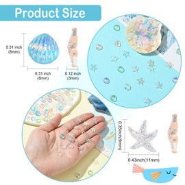 UR URLIFEHALL 180 Pcs 12 Styles Iridescent Resin Cabochons Flatback Starfish Shell Embellishments for Nail Art Crafting Fishbowl Vase Decor
