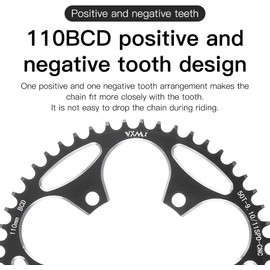 YBEKI 110 BCD Bicycle Chainring 36T 38T 40T 42T 44T 46T 48T 50T 52T 54T 56T 58T Narrow Width Chainrings for 8 9 10 11 12 Speed Road Bike (36T, Black Round, 7" Diameter)