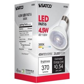 Satco S9386, 4.5PAR16/LED/40'/3000K/120V, LED Light Bulb (Pack of 6)