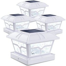 SIEDiNLAR Solar Post Cap Lights Outdoor 2 Color Modes 8 LEDs for 4x4 5x5 6x6 Posts Fence Deck Patio Decoration Warm & Cool White Lighting (4 Pack)