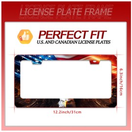 American Flag Bald Eagle License Plate Frame Patriotic License Plate Frames for Car Decorative Parts Stainless Stee License Plate for Standard Us Canada Funny License Plate Holder 12x6 Inch Unisex