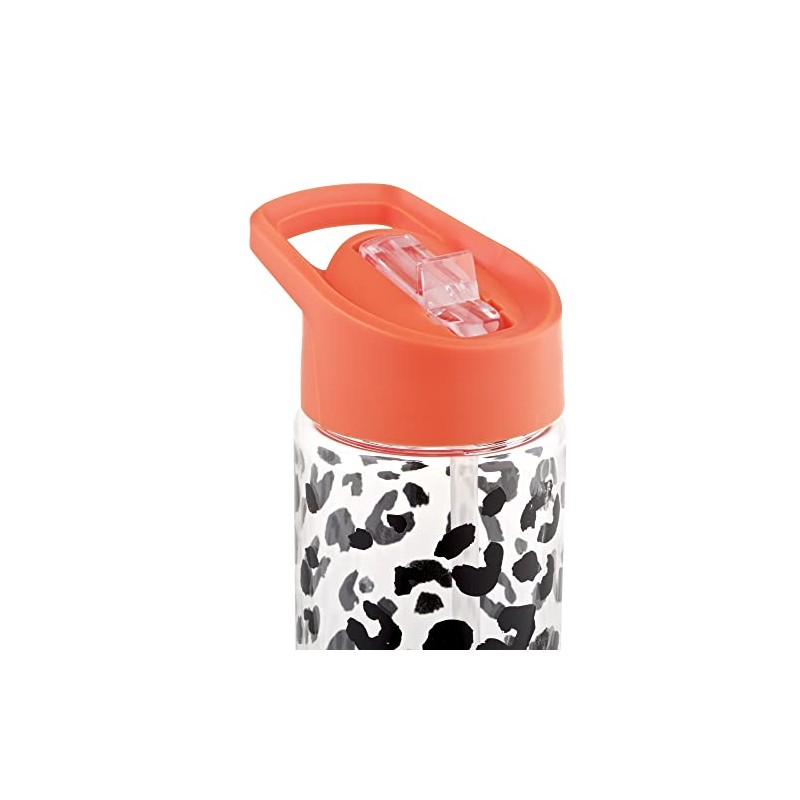 Smash Sipper Water Bottle with Straw 700m Black/Coral Leapard Print