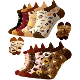 Halfchet 10 Pairs Coffee Socks for Women Coffee Ankle Socks Novelty Short Socks Coffee Lover Gifts for Women