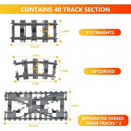 City Train Track, 40PCS Classic Train Rails Accessories, Railway Building Toy Compatible with All Major Brands - 6 Straight Rails, 32 Curved Rails, 2 Integral fork train tracks