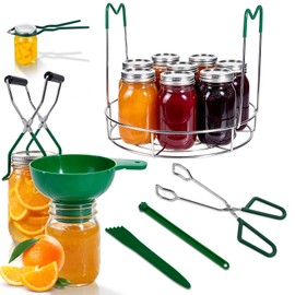 7 PCS Stainless Steel Canning Supplies Kit, Complete Canning Tools Set Includes Steamer Rack, Jar Lifter, Wrench, Funnel, Tongs, Bubble Remover, Lid Lifter, for Jams, Pickles, Fruits Canning