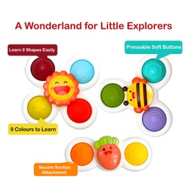 Thunder Group 3 Pcs Suction Cup Spinner Toys|bath fidget spinner for Babies|Baby Suction Spinner Toys for Toddlers|Baby Fidget Spinners for Babies|window spinners toy Unisex Under 6 Year(Pop Colours)