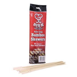 Big K Extra Long Flat Bamboo Skewers, Pack Of 50 30cm Long Food Grade BBQ Skewers