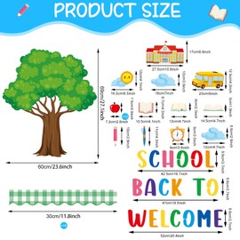 Back to School Bulletin Board Decoration Set,Apples Tree Bus Cutouts DIY Photo Crafts Chalkboard Wall Decor for First Day of Primary School Nursery Classroom Teacher Offices Home Party