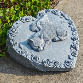 Cat Memorial Stones, Resin Cat Memorial Gravestone, Cat Statue Sleeping in God'S Hands, Cat Memorial Garden StoneColor: Gray, Size: M