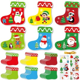 36 Sets Christmas Craft Kits DIY Stockings Crafts Bulk for Kids Christmas Snowman Stickers Gingerbread Ornament Crafts Christmas Decorations for Xmas Winter Holiday Party Decor Activities Games Favor