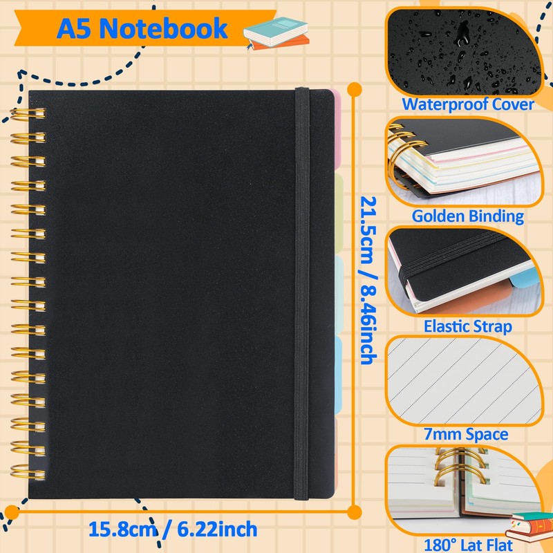 ihaspoko A5 Spiral Notebook with Coloured Dividers PVC Cover Ideal