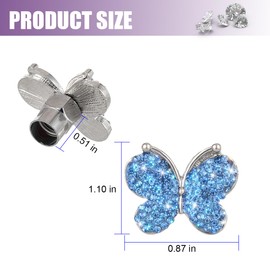 Sandfren 4PCS Bling Car Tire Valve Stem Caps, Butterfly Rhinestone Vehicle Wheel Air Cover, Diamond Dustproof Automotive Stem Decor Accessories, Universal for SUVs Trucks Motorcycles (Light Blue)