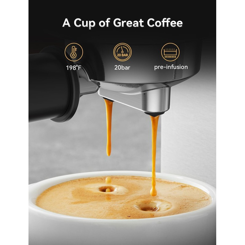 Neretva Espresso Machine 20 Bar, Super Compact Espresso Maker Stainless