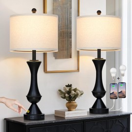 luxeflow 29" Modern Table Lamps Set of 2,Touch Bedside Lamp for Nightstand with USB C+A & Outlet,3-Way Dimmable Black Nightstand Lamps for Living Room Bedroom End Table(Bulb Included)