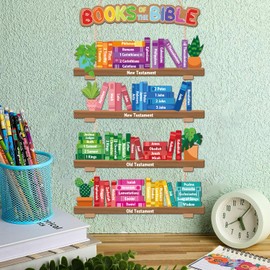 HOURIA Books of The Bible Classroom Door Sign, Inspirational Bible Verses Scripture Door Decor, Colorful Christian Religious Sunday School Wall Hanging Sign for Classroom Homeschool Church Nursery