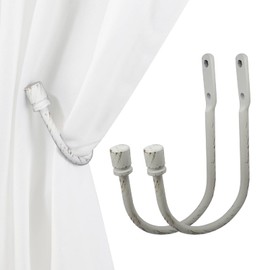 Arnorx 2 PCS Curtain Holdbacks, Metal Decorative Curtain Tiebacks with End Cap Finials, Wall Mounted Window Drapery Holdback Hooks for Living Room, Bedroom and More, White Brushed Gold