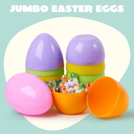 JOYIN 12 Pcs Jumbo Pastel Easter Eggs, 6 Inches Giant Plastic Eggs Fillable for Easter Themed Hunt Colorful Basket Stuffers Fillers Filling Treats Party Favor Classroom Prize Supplies