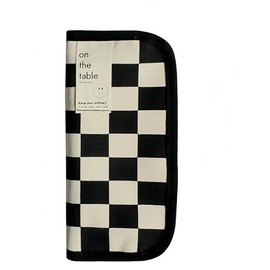On The Table Checkerboard Pen Case Korean Pen Cosmetic Pouch Pencil Case (BLACK CHECKERBOARD), BLACK CHECKERBOARD