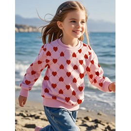 Sineeko Toddler Girls Winter Valentine Sweatshirts Cotton Crewneck Heart Long Sleeve Fall Clothes HoliSweater Kids Girls Red and Pink Shirts Tops 6T