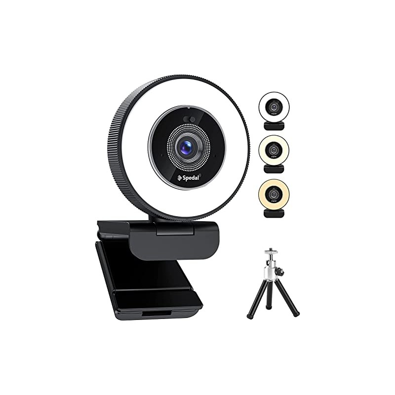 Spedal 4K Webcam with Ring Light, Built-in Privacy Cover and