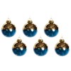 Translucent Navy Blue With Gold Glitter Christmas Tree Baubles (Set of 6)