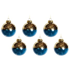 Translucent Navy Blue With Gold Glitter Christmas Tree Baubles (Set of 6)