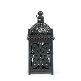 Roomfitters 15.5" Decorative Lantern, Moroccan-Inspired Metal Design with Intricate Floral Cutouts, Elegant Candle Holder for Indoor and Outdoor Use, Black