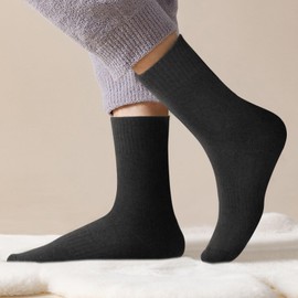 YUEDGE Men's Wool Socks Cozy Black Thermal Socks Thick Fleece Warm Socks Winter Welly Work Boot Socks For Men Size 4-8, 3 Pairs