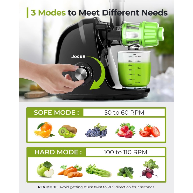 Jocuu Slow Masticating Juicer with 2-Speed Modes - Cold Press