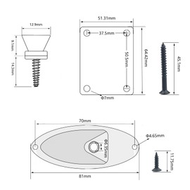Wwomusic 1/4"(6.35mm) Black Oval Guitar Input Output Jack Plate Socket,Guitar Neck Joint Ferrules Bushings with Screws for Fender Strat Tele Guitar or Bass,2PC Guitar Strap Buttons with Strap Blocks