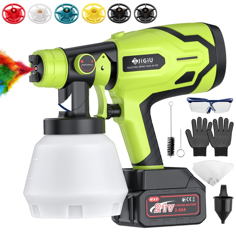 JiGiU Cordless Paint Sprayer Fence HVLP Spray Gun Electric Spray