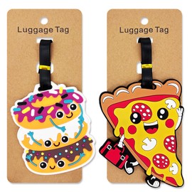 Pizza Luggage Tags for Suitcases 2-Pack Cute Silicone Luggage Tag with Name ID Card Funny Suitcase Label