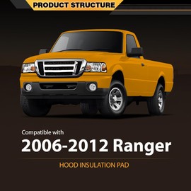 CNNELL Hood Insulation Pad Compatible with 2006-2012 Ford Ranger 1/2" with Clips Black