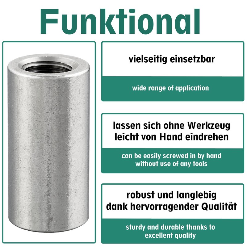 Round Sleeves with Internal Thread, Stainless Steel A2/V2A, Threaded Sleeves,