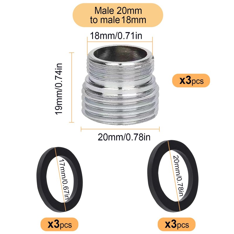 3 Pieces Faucet Adapter Set, CNYMANY Male Thread M20mm to