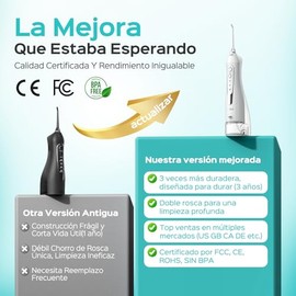 COSLUS irrigador bucal profesional: pulsos de alta frecuencia water flosser con 4 modos, ideal para ortodoncia, brackets y encías sensibles, portátil recargable para viajes rutina familiar C20 blanco