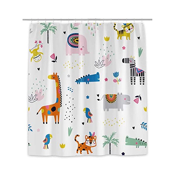 Cute Boho Tropical Animals Shower Curtain for Kids Bathroom, Creative