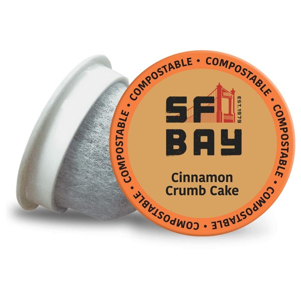 SF Bay Coffee Cinnamon Crumb Cake 80 Ct Flavored Medium Roast Compostable Coffee Pods, K Cup Compatible including Keurig 2.0
