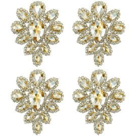 4PCS Topaz Teardrop Rhinestone Appliques, Vintage Crystal Beaded Flower Patches for Wedding Dress Bridal Gown, Clothing, Costume Decoration, DIY Crafts