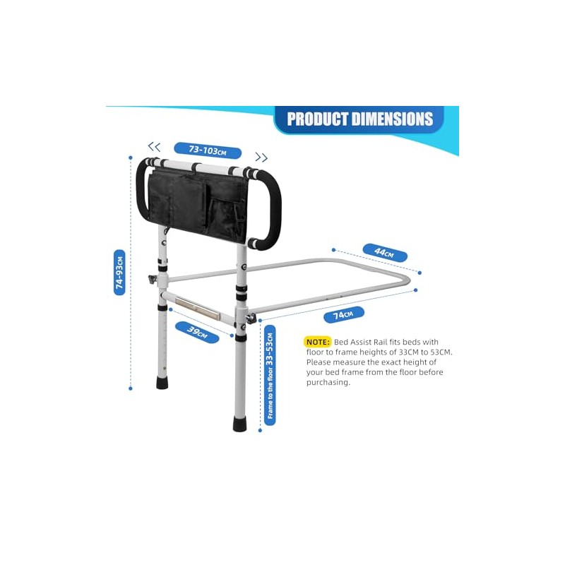 EasyVibe Bed Rails for Elderly Adults with Motion Light &