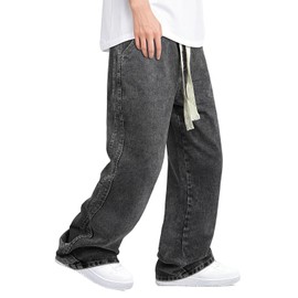 Baggy Jeans Men Y2k Hip Hop Denim Pants for Men Streetwear 90s Grey 32