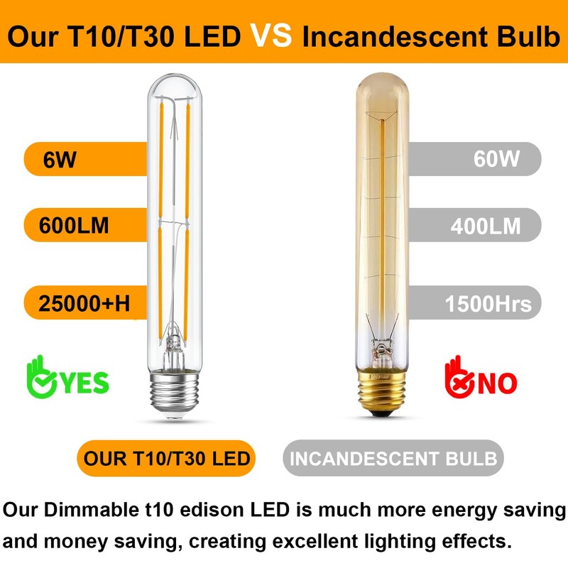 7.3 Inch T10 LED Bulb 6W (Equal 60W), Jacqueny 6PCS