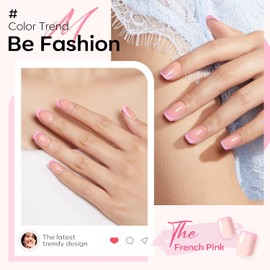 Modelones Pink French Tip Press On Nails, Spring Summer Short Square Fake Nails, Reusable Nail Kit with Nail Glue Adhesive Tabs Mini Nail File, Nails Press Ons 32Pcs 16 Sizes