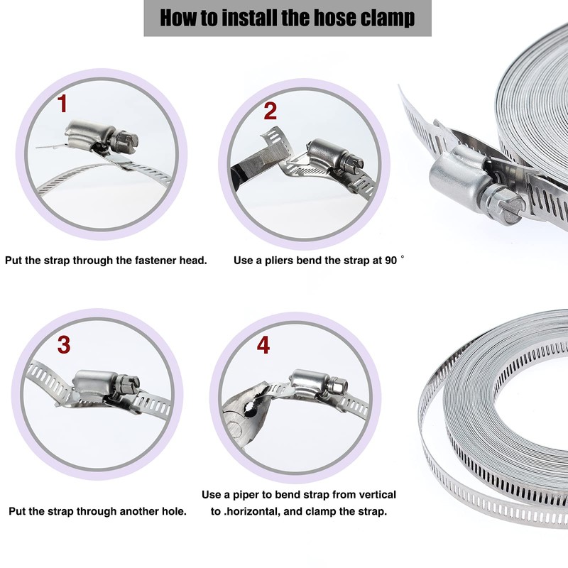 Gueenky Hose Clamp Endless 10.5 m Hose Tie Stainless Steel