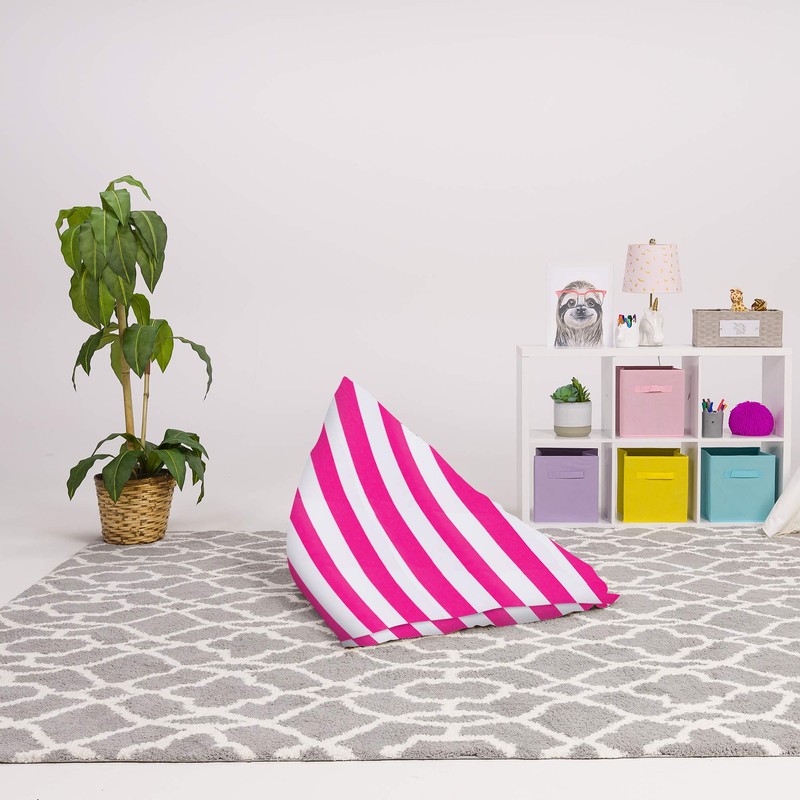 Posh Stuffable Bean Bag Chair, 200L-Large, Canvas Stripes Pink and