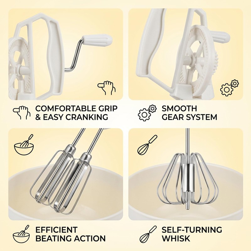 2 PCS Egg Beaters Hand Crank, Manual Egg Whisker Set