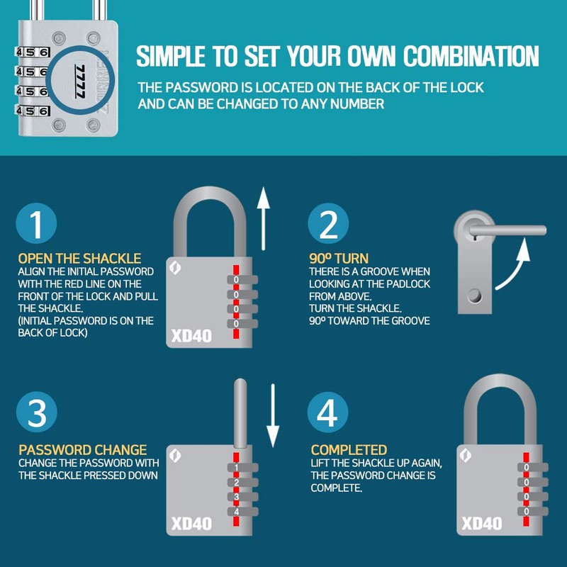 [ZARKER XD40] Heavy Duty Outdoor 4-Digit Combination Padlock for Locker,