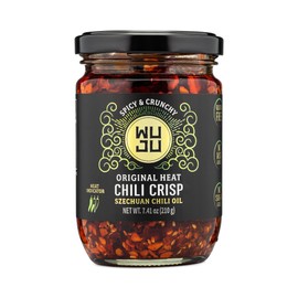 WUJU Classic Chili Crisp - Crunchy Spicy Peppers, Chilies, Garlic Crisps, Sesame Seeds in Szechuan Chili Oil, Ingredient for Recipes, Topping, Hot Sauce, Clean Natural Ingredients - 7.41 Once - 1 Pack
