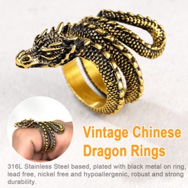 U7 Rings Aesthetic Snake Gold Ring for Women Stainless Steel Chunky Rings Dragon Gothic Jewellery